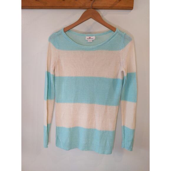 Vineyard Vines Women's Striped Sweater XS Blue White 100% Linen Nautical Preppy - Picture 1 of 10